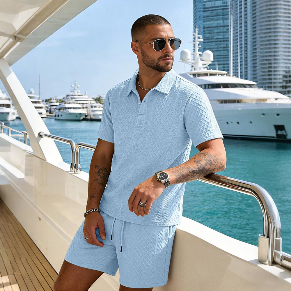 Men's 2 Pieces Outfits Casual Polo Shirt and Shorts Set