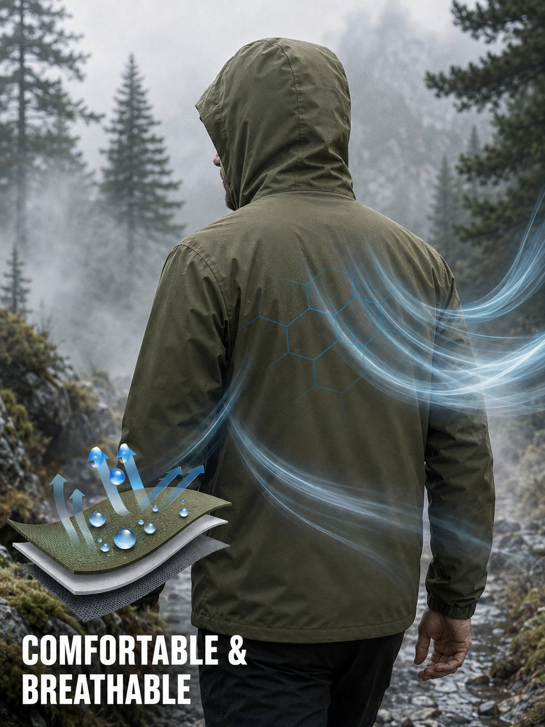 Men’s Waterproof Packable Hooded Shell Jacket
