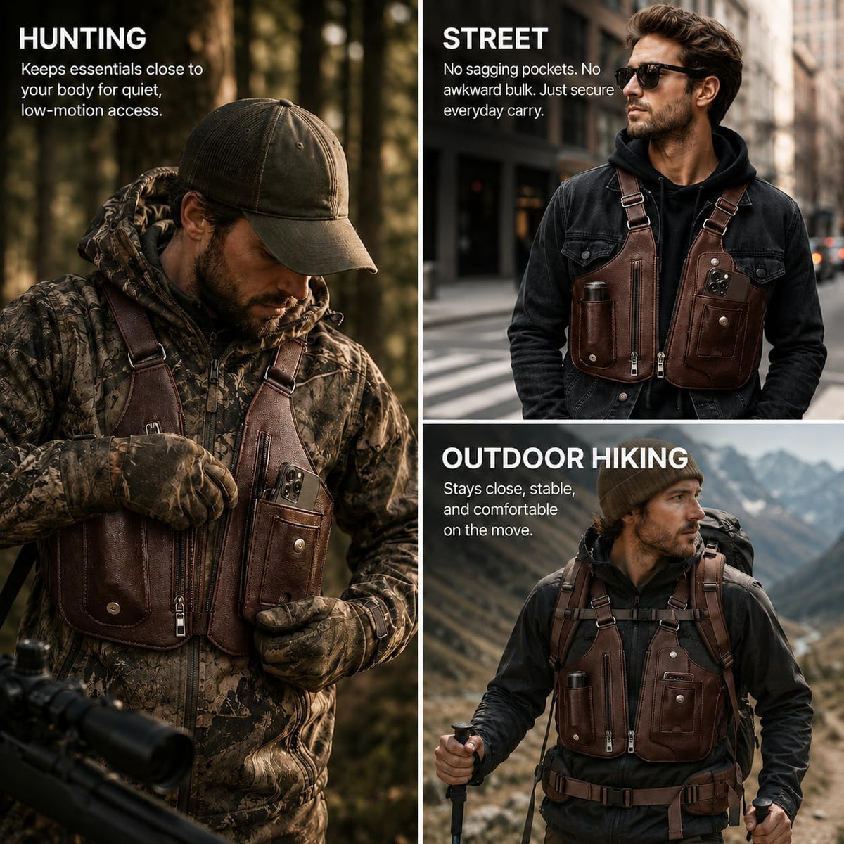 Men's Outdoor Leather Sports Chest Bag