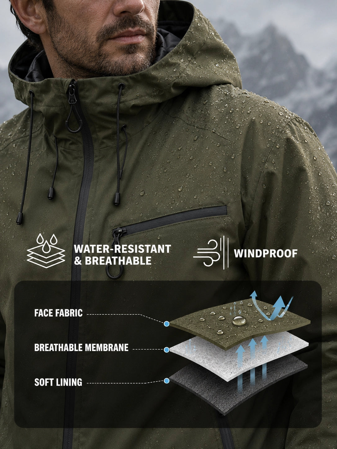Men’s Waterproof Packable Hooded Shell Jacket