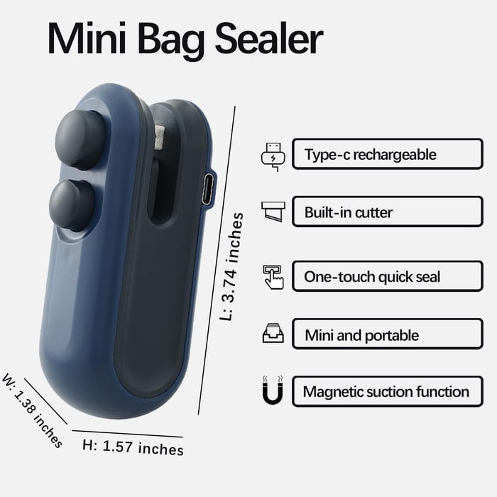 2-in-1 Mini Bag Sealer & Cutter | USB Rechargeable Heat Sealer (offer)