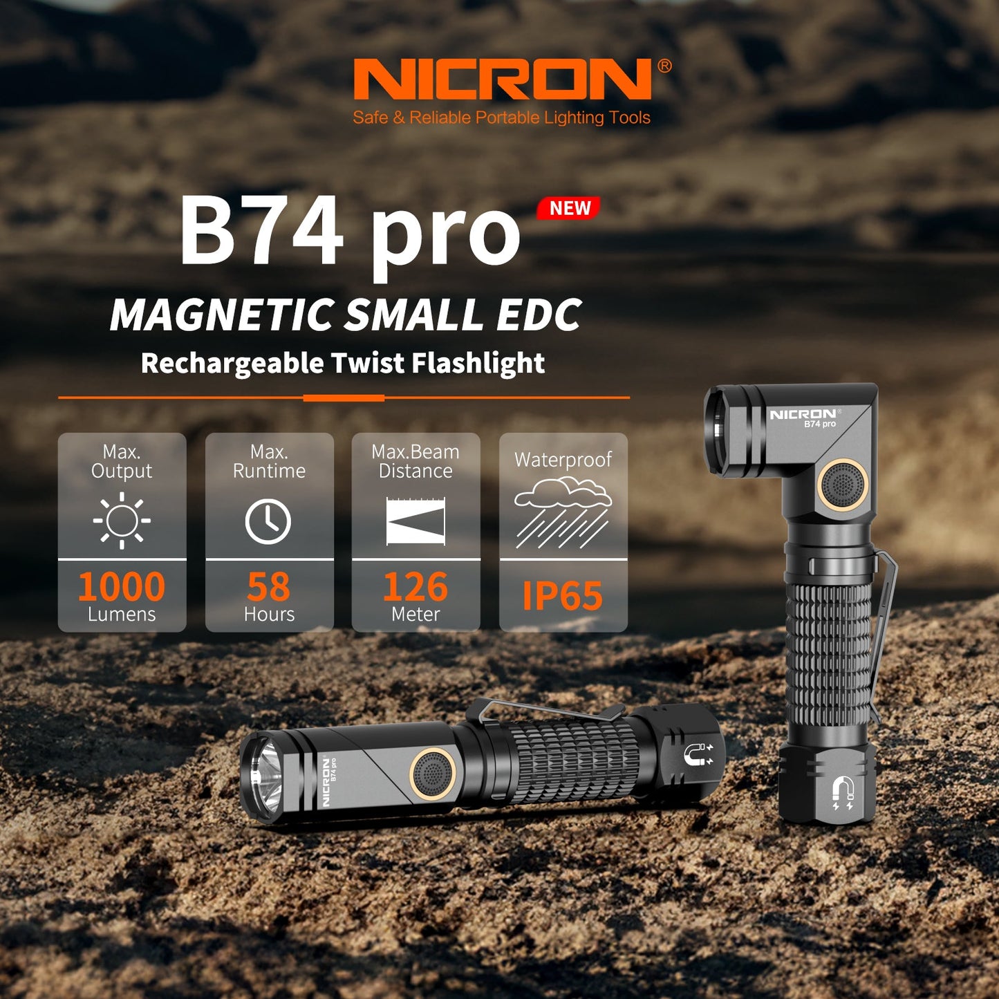 Nicron B74pro 1000lumens Rechargeable Twist Flashlight