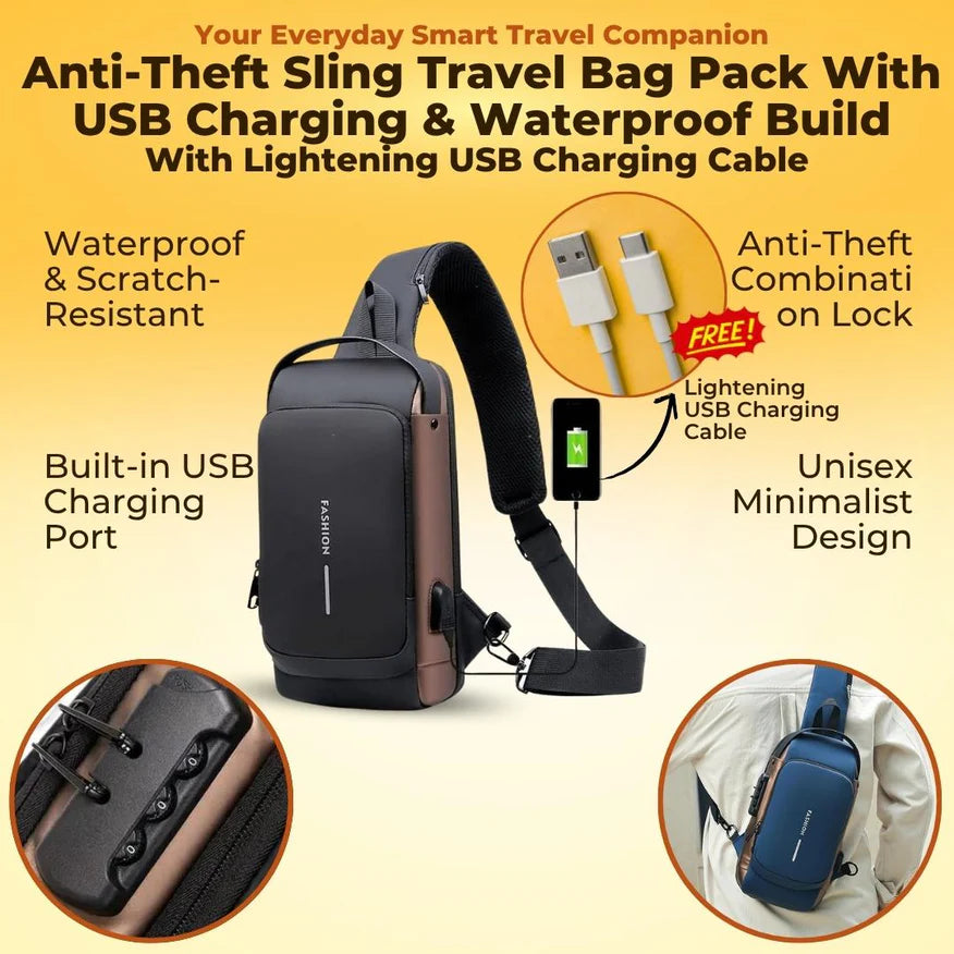 USB Charging Sport Sling Anti-theft Shoulder Bag