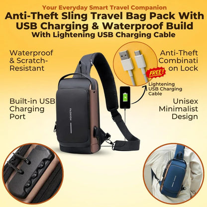 USB Charging Sport Sling Anti-theft Shoulder Bag