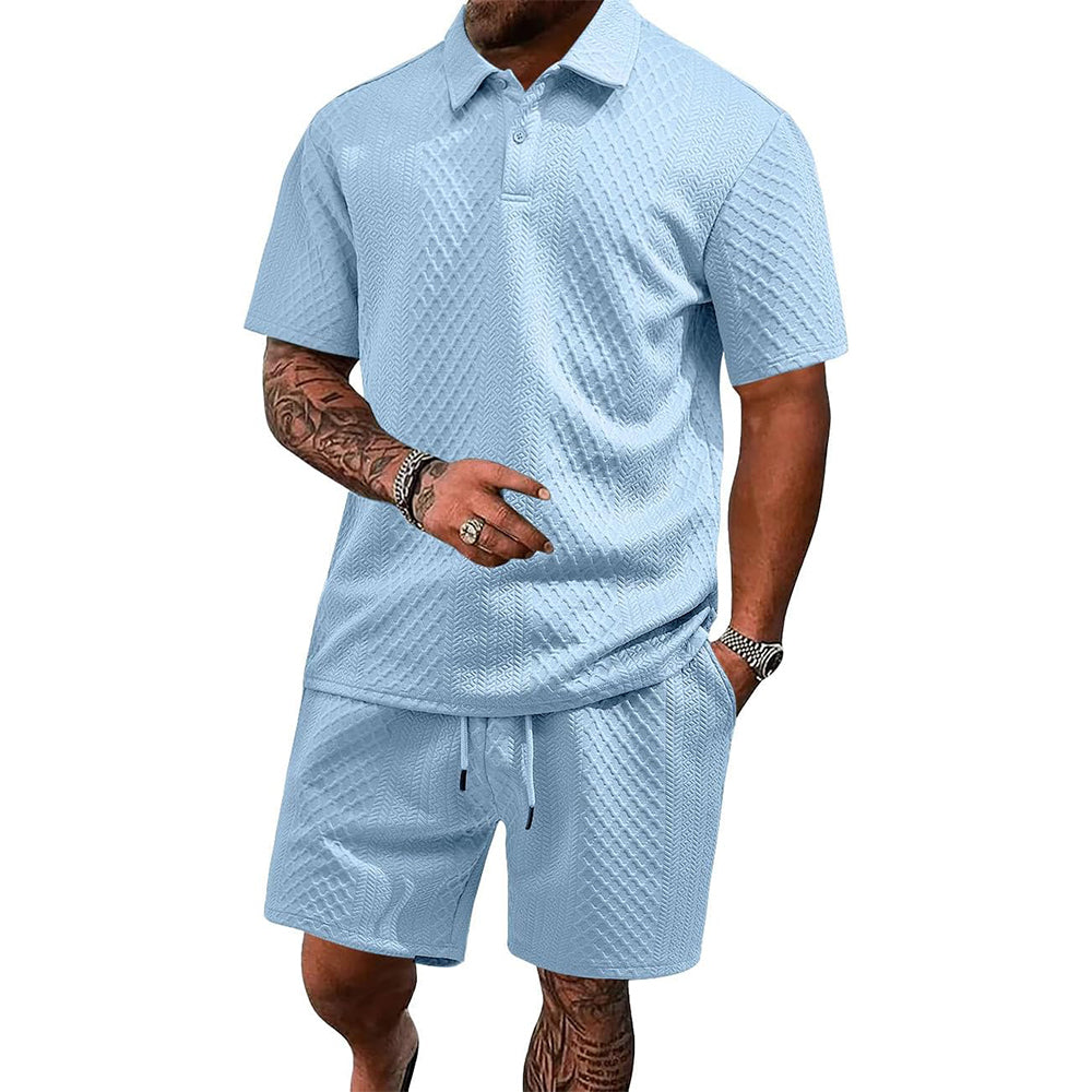 Men's 2 Pieces Outfits Casual Polo Shirt and Shorts Set