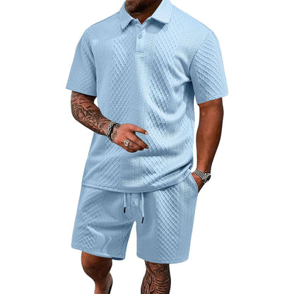 Men's 2 Pieces Outfits Casual Polo Shirt and Shorts Set