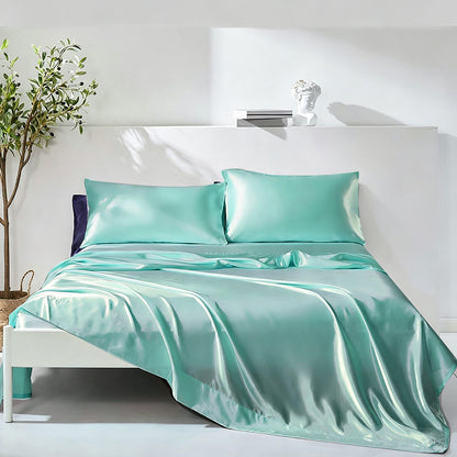 Cooling Polyester Satin Fitted Sheet 4-Piece Bedding Set