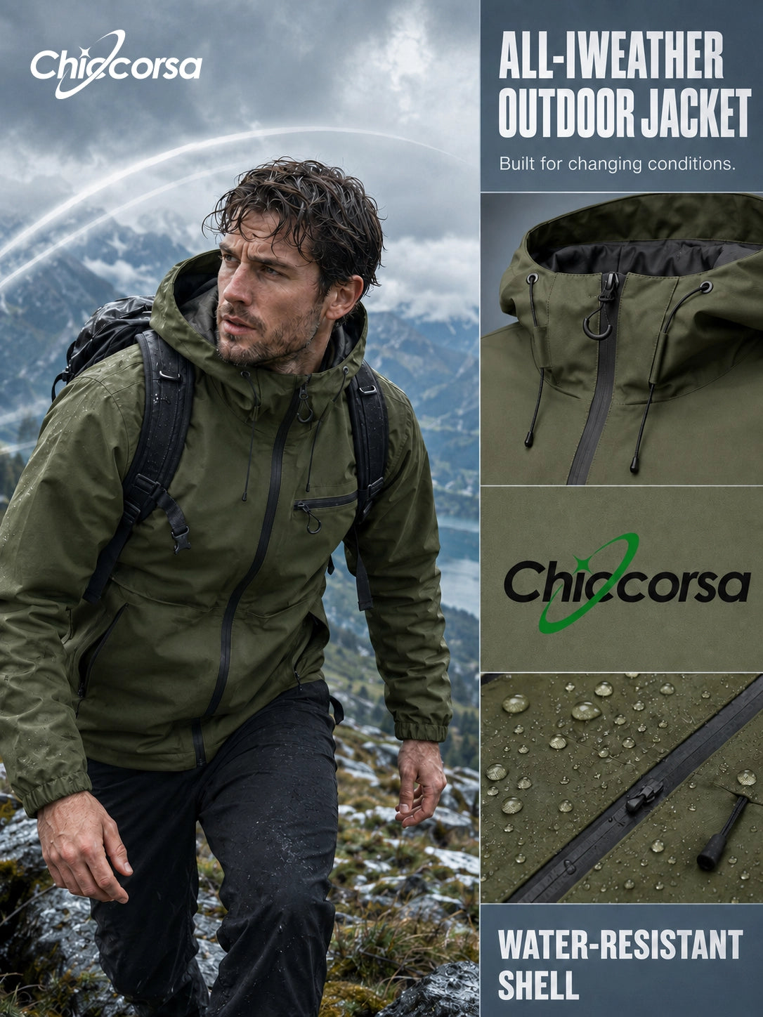 Men’s Waterproof Packable Hooded Shell Jacket