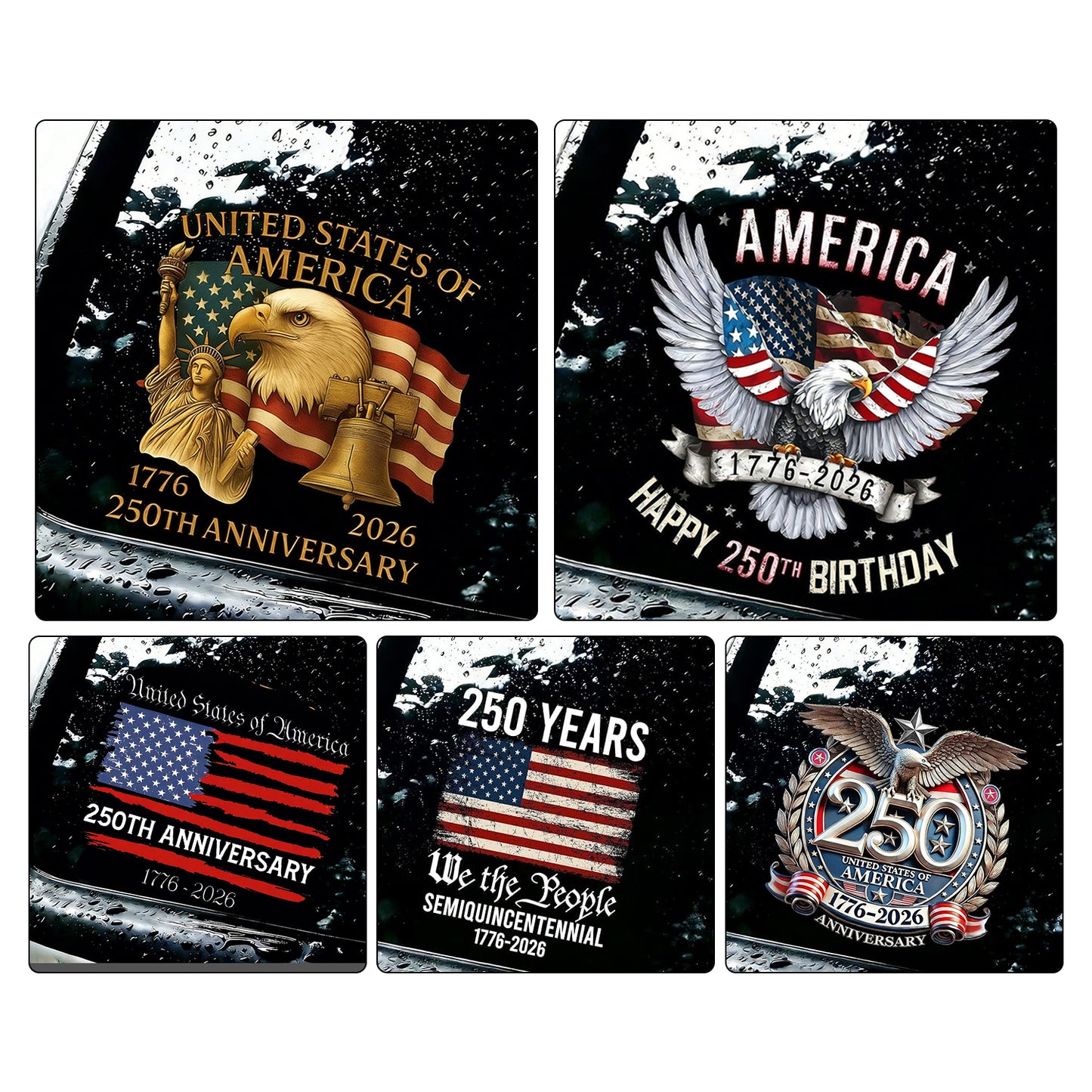 5 Pack USA 250th Anniversary Patriotic Stickers