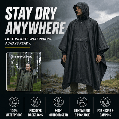 3-in-1 Adult Hooded Rain Poncho with Pocket