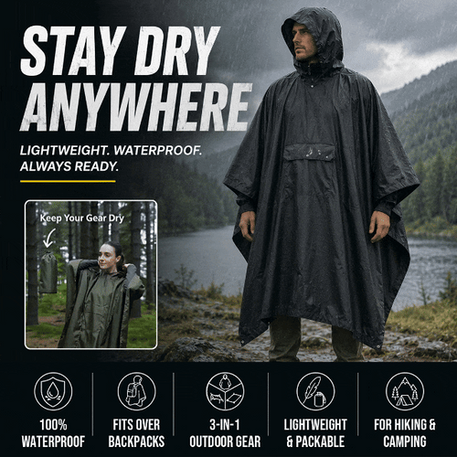 3-in-1 Adult Hooded Rain Poncho with Pocket