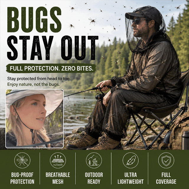 Outdoor Anti-Mosquito Mesh Clothing Set, Hiking Camping Fishing Apparel