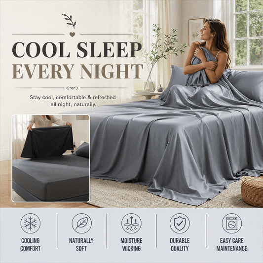Cooling Polyester Satin Fitted Sheet 4-Piece Bedding Set