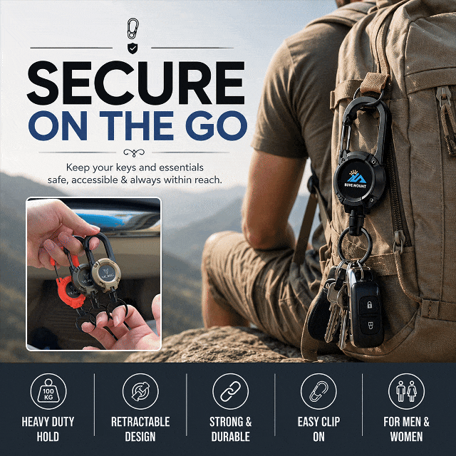 Retractable Carabiner Key Reel for Backpack & Belt 3-Piece Set
