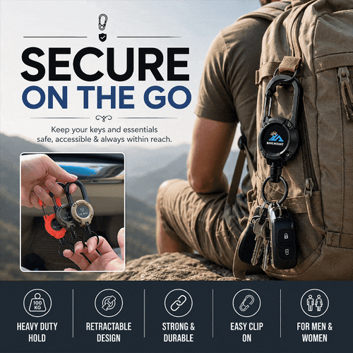 Retractable Carabiner Key Reel for Backpack & Belt 3-Piece Set