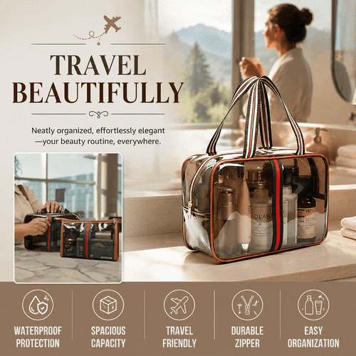 Retro Clear Waterproof Travel Makeup Organizer Bag 3 Pack Set
