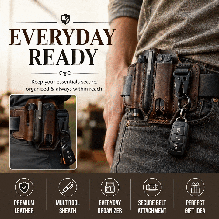 Leather Belt Multitool Pouch Mens Daily Carry Waist Pack
