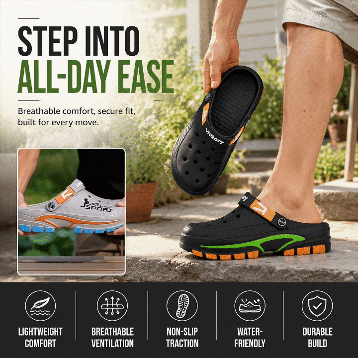 Men's Lightweight EVA Closed Toe Clogs, Summer Indoor & Outdoor Slides Sandals