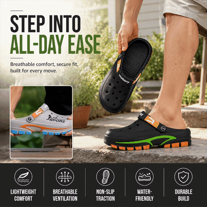 Men's Lightweight EVA Closed Toe Clogs, Summer Indoor & Outdoor Slides Sandals