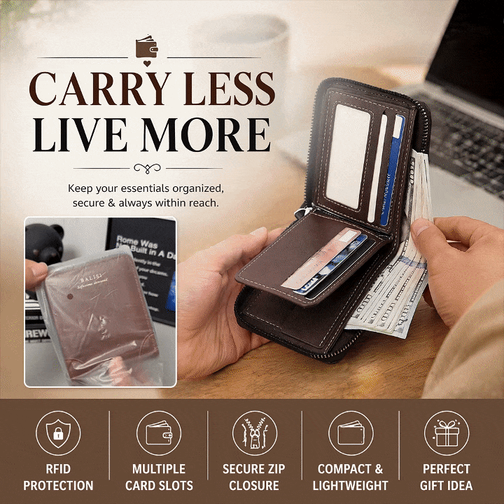 Vintage Minimal Zipper Multifunctional Men Cardholder