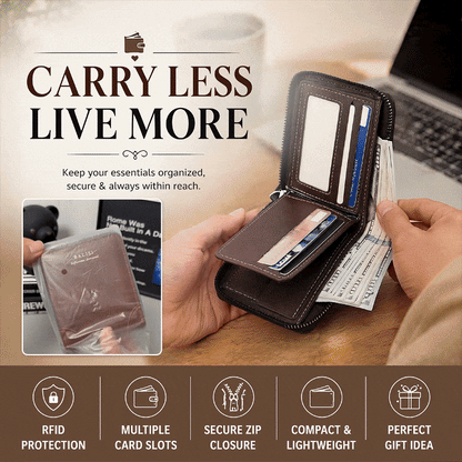 Vintage Minimal Zipper Multifunctional Men Cardholder