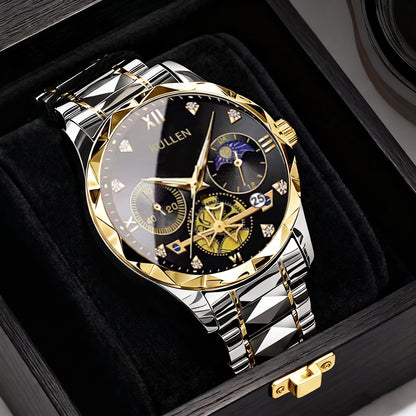 Men's Luminous Chronograph Quartz Watch in Gold
