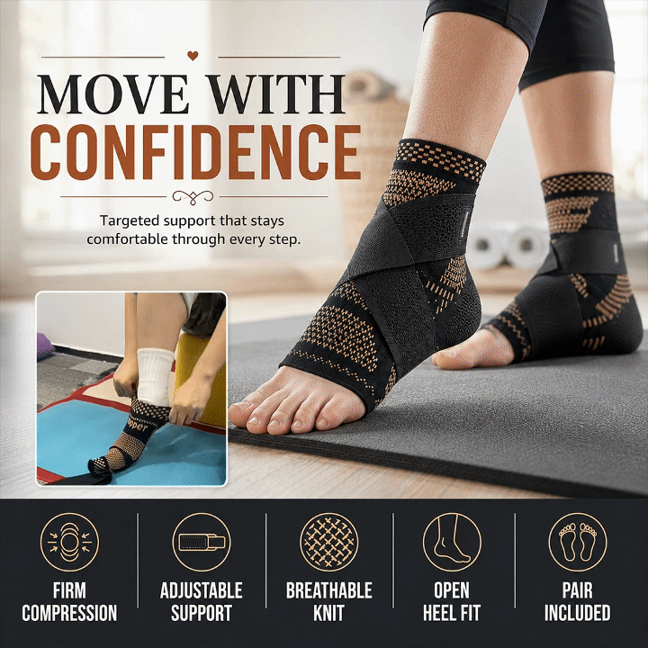Adjustable Copper Compression Ankle Braces – Pair
