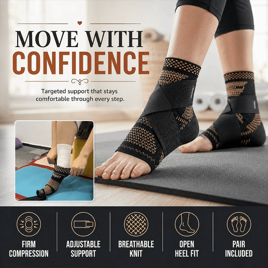 Adjustable Copper Compression Ankle Braces – Pair