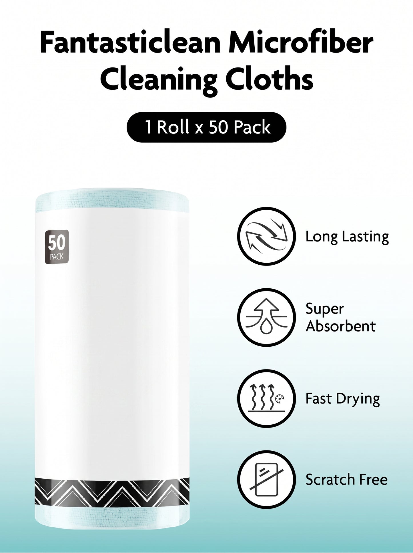 New Easy Tear-Away Microfiber Towel Roll (50-Pack) - Ultra-Absorbent, Eco-Friendly & Lint-Free