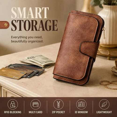 Women’s Large-Capacity RFID Trifold Wallet