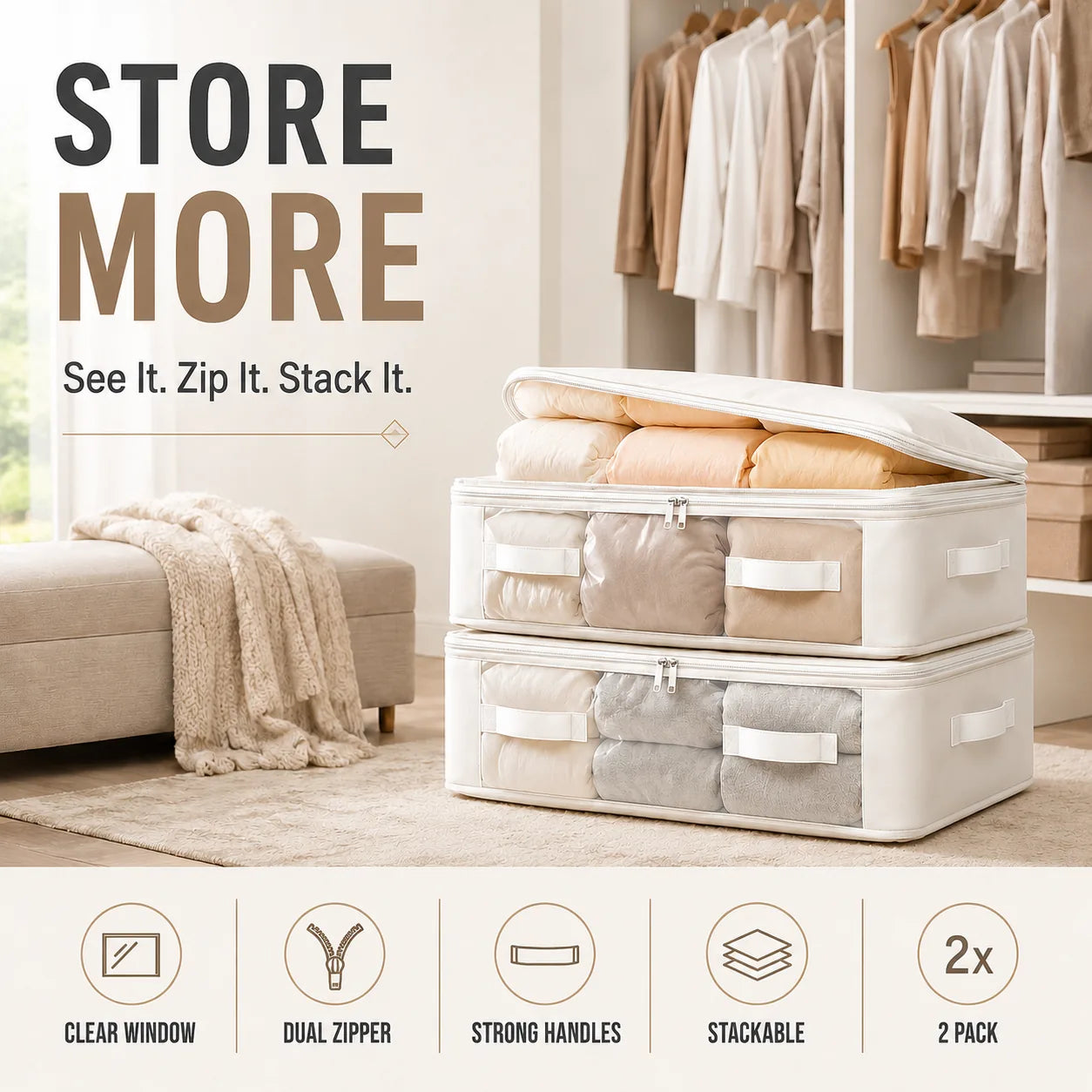 2-Pack Foldable Under-Bed Storage Bags