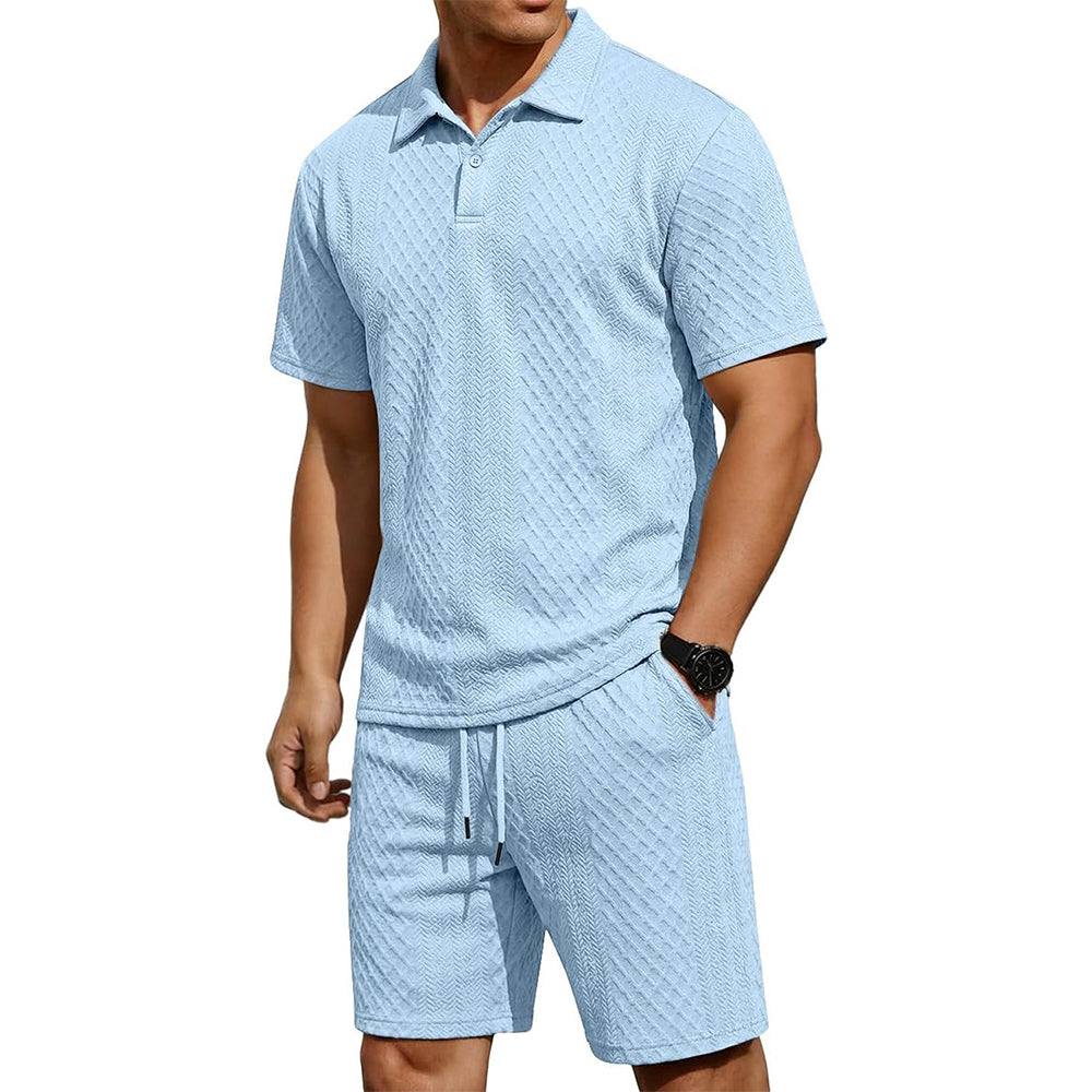Men's 2 Pieces Outfits Casual Polo Shirt and Shorts Set