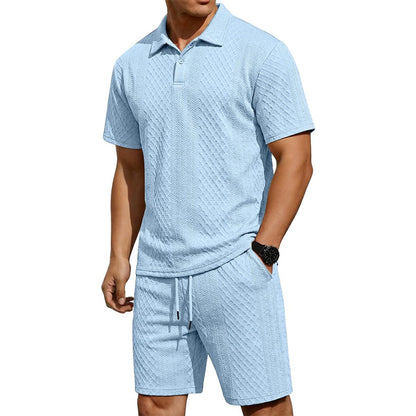 Men's 2 Pieces Outfits Casual Polo Shirt and Shorts Set
