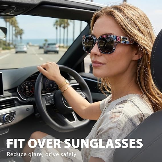 Polarized Fit Over Sunglasses for Women – UV400 Protection Floral Frame Wear Over Prescription Glasses