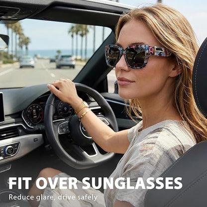 Polarized Fit Over Sunglasses for Women – UV400 Protection Floral Frame Wear Over Prescription Glasses