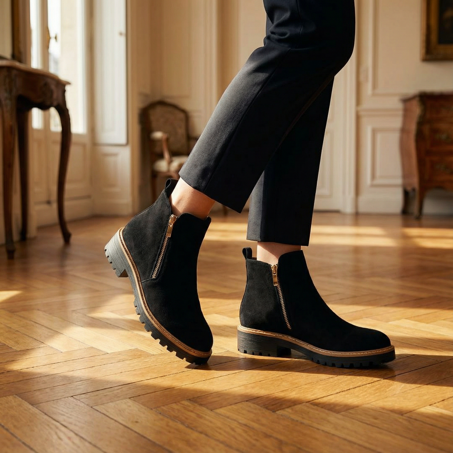 Women's Faux Suede Ankle Boots – Side Zip Closure, Non-Slip Lug Sole, Stylish Fall & Winter Streetwear