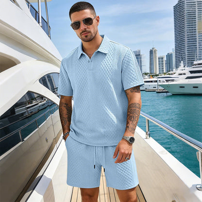 Men's 2 Pieces Outfits Casual Polo Shirt and Shorts Set