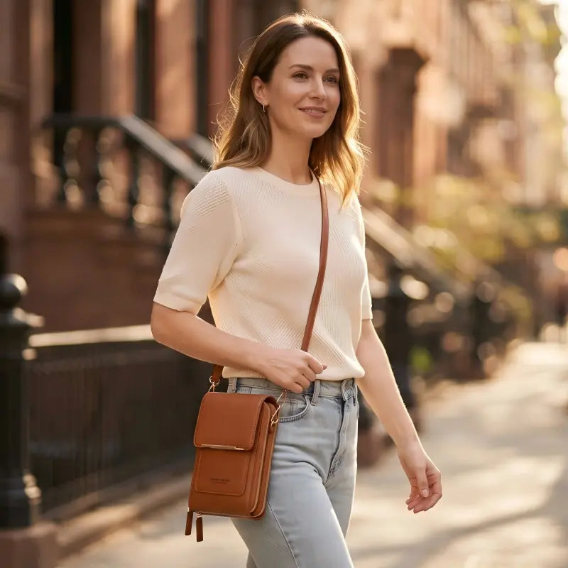 Wallet shoulder bag ポーチ付き／ブラウン 2026 Trendy Minimalist Elegant Touchscreen Crossbody Phone Wallet