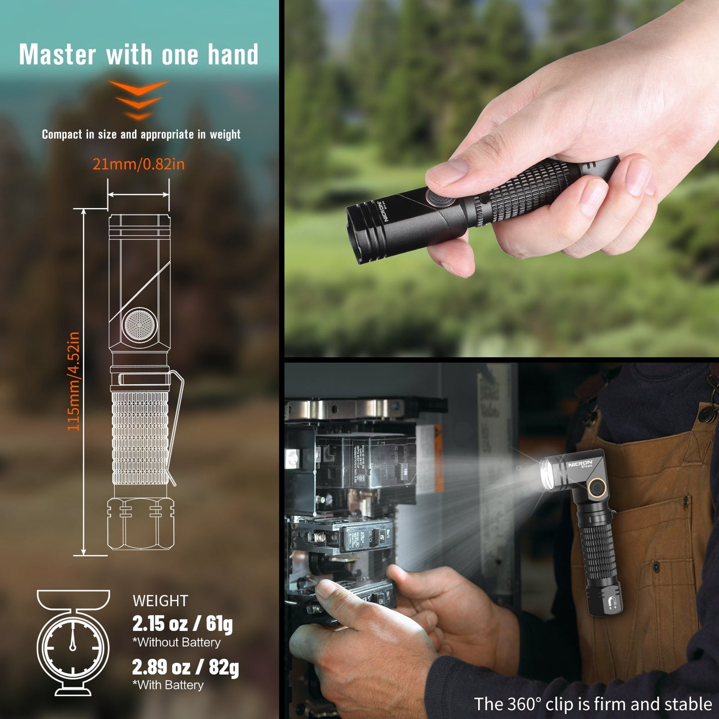 Nicron B74pro 1000lumens Rechargeable Twist Flashlight
