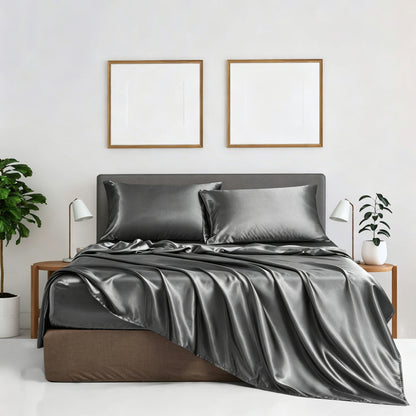 Cooling Polyester Satin Fitted Sheet 4-Piece Bedding Set