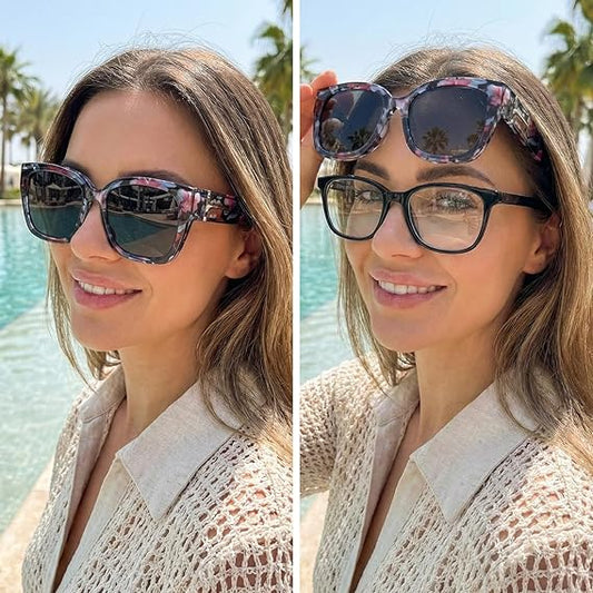 Polarized Fit Over Sunglasses for Women – UV400 Protection Floral Frame Wear Over Prescription Glasses