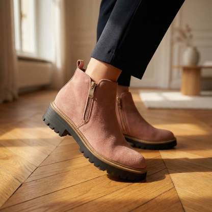 Women's Faux Suede Ankle Boots – Side Zip Closure, Non-Slip Lug Sole, Stylish Fall & Winter Streetwear