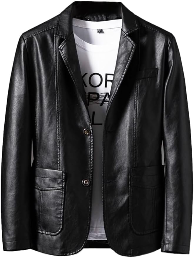 Men's Black Faux Leather Blazer - Slim Fit. Casual. Business Casual.