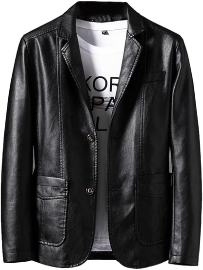 Men's Black Faux Leather Blazer - Slim Fit. Casual. Business Casual.