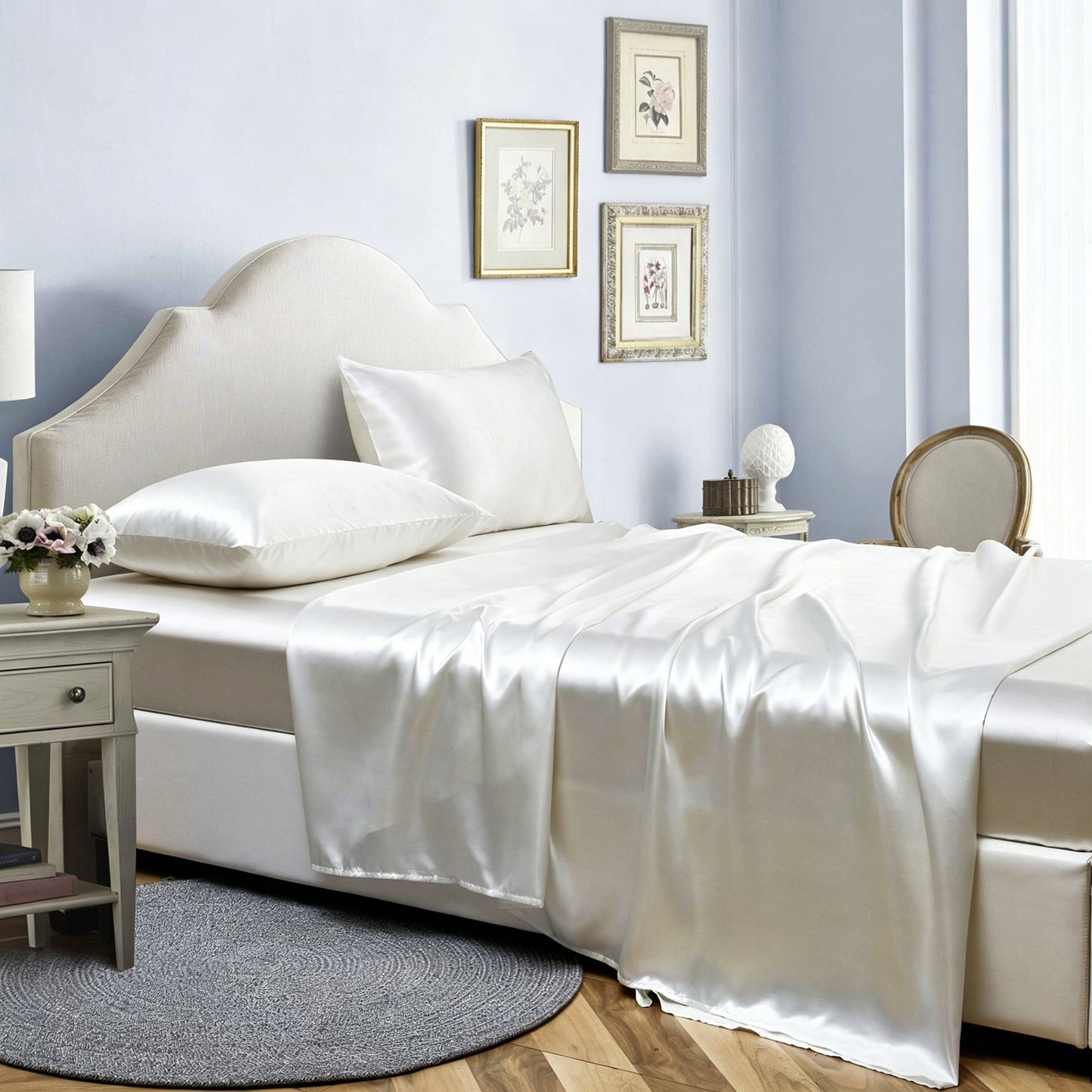 Cooling Polyester Satin Fitted Sheet 4-Piece Bedding Set