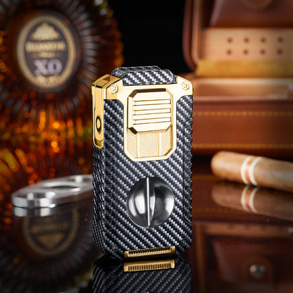 5-in-1 Refillable Cigar Torch Lighter with Cutter
