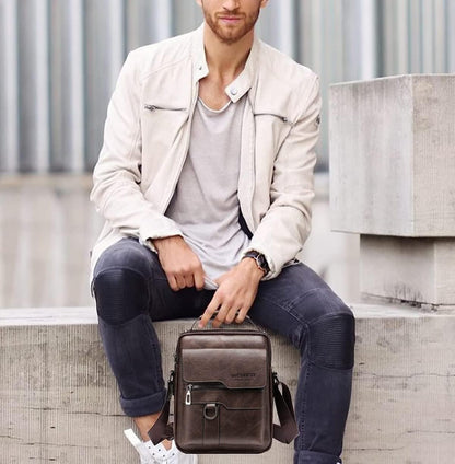 Zipper Buckle Leather Messenger Bag