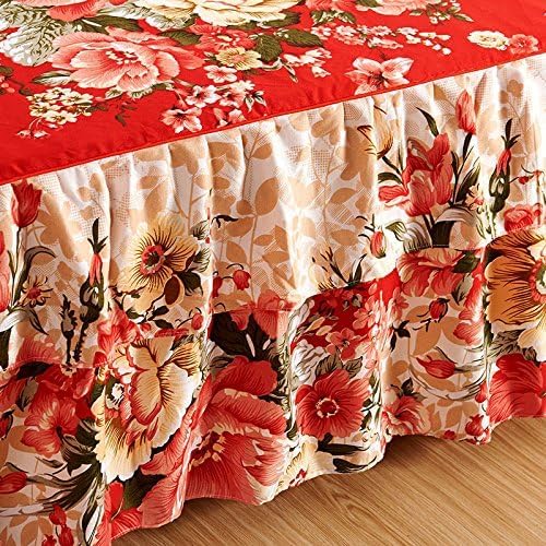 Floral Ruffled Bed Skirt Set with 2 Pillowcases