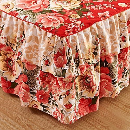 Floral Ruffled Bed Skirt Set with 2 Pillowcases