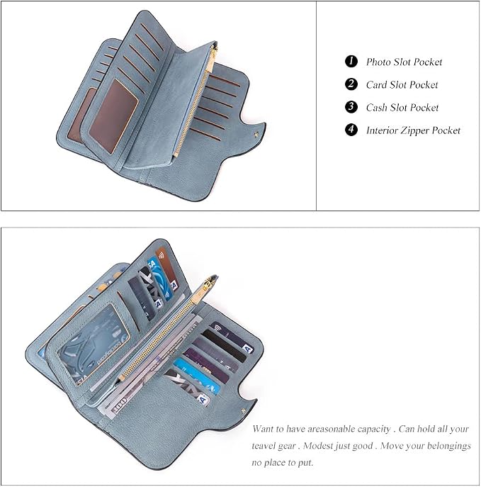Women’s Large-Capacity RFID Trifold Wallet